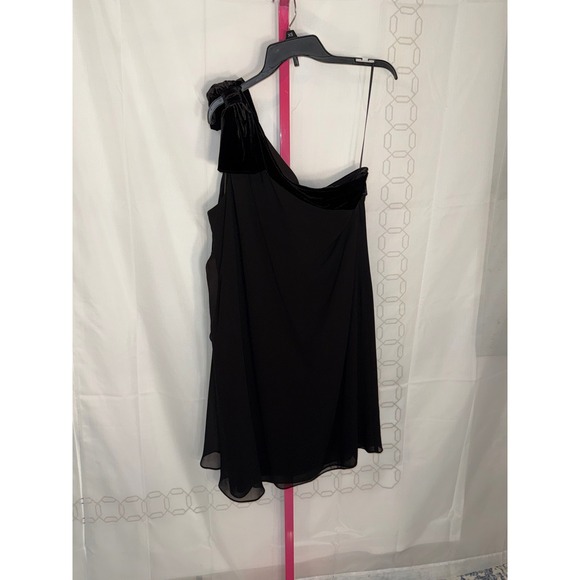 LAUREN Ralph Lauren Black One Shoulder Velvet Trim Chiffon Dress Size 14
